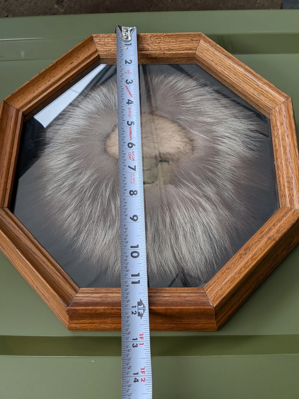 Octagonal Wood-Framed Faux Fur Wall Mirror - Gray